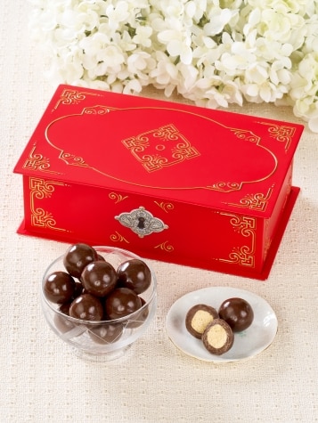 Embossed Red Filigree Tin With Luxury Malted Milk Balls