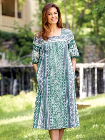 Short Sleeve Muumuu Dress | Vertical Print Cotton Dress