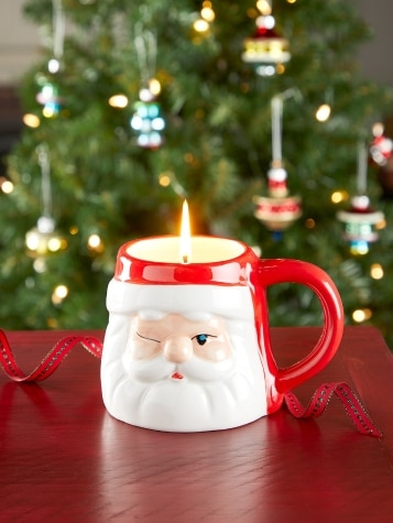 Winking Santa Ceramic Mug Candle