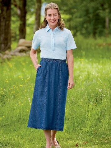 Classic 6-Gore Cotton Denim Skirt