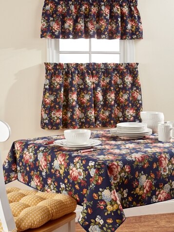 Tapestry Rose Rod Pocket Tiers in Navy