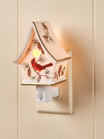Porcelain Cardinal Birdhouse Night-Light