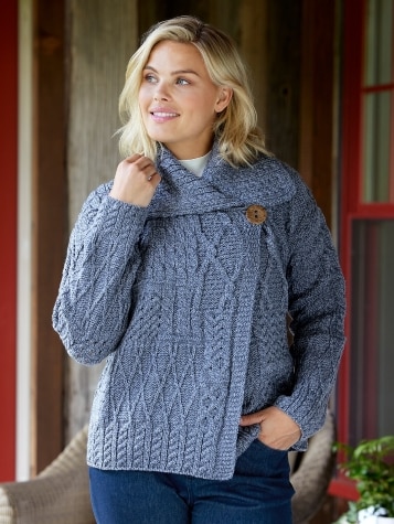 Women's Irish Wool Asymmetrical Cardigan in Denim