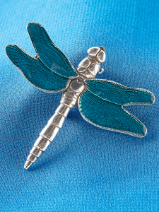 Pewter Blue-Green Enamel Dragonfly Brooch