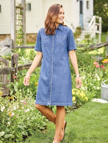 Women's Casual Denim Dress With Short Sleeves