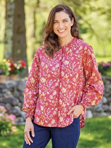 Botanical Blooms Button-Front Top