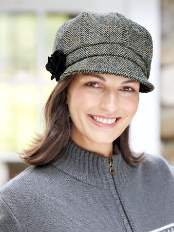 Womens Newsboy Cap with Flower Made in Ireland