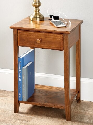 Solid Wood Side Table With USB Ports