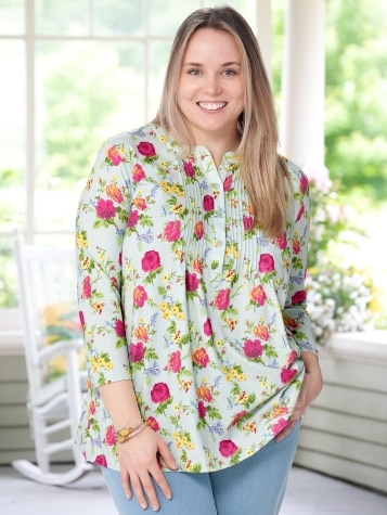 Ella Simone Soft Knit Floral Pintuck Tunic