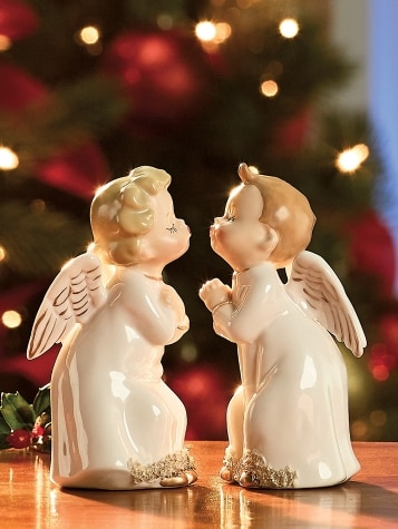 Ceramic Kissing Christmas Angels, Set of 2