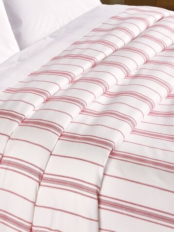 Portuguese Cotton Flannel Sheet Blanket in White/Red Stripe