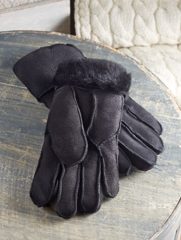 Black Shearling Gloves for Women