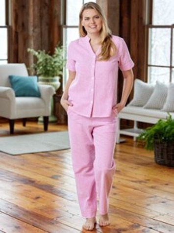 Women's Lightweight Cotton Seersucker Short-Sleeve Pajama Set