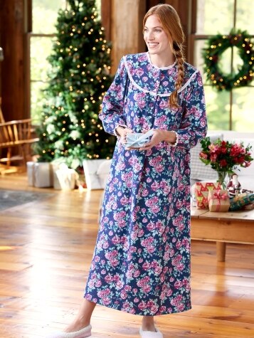 Lanz Nantucket Rose 54 Inch Flannel Nightgown