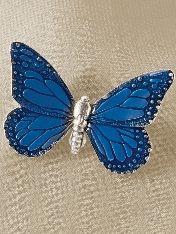 Pewter and Enamel Butterfly Brooch
