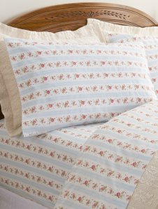 Petite Rose And Ticking Stripe Portuguese Cotton Percale Sheet Set