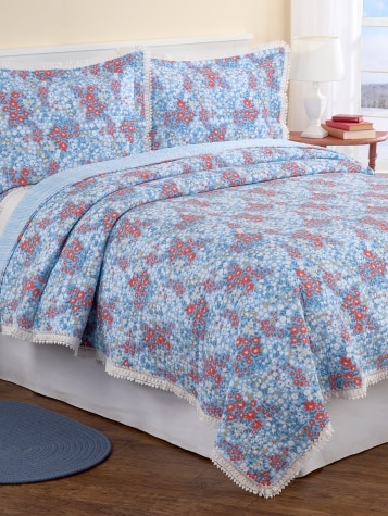 Floral Quilt With Lace Border or Pillow Sham