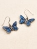 Pewter Blue Butterfly Drop Earrings