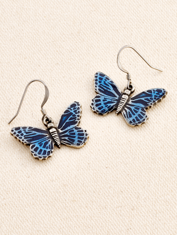 Pewter Blue Butterfly Drop Earrings