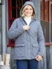 Women's Gray/Blue Quilted Coat With Removable Hood