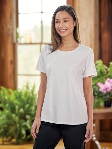 Pima Cotton Short-Sleeve Round-Neck Top for Women 
