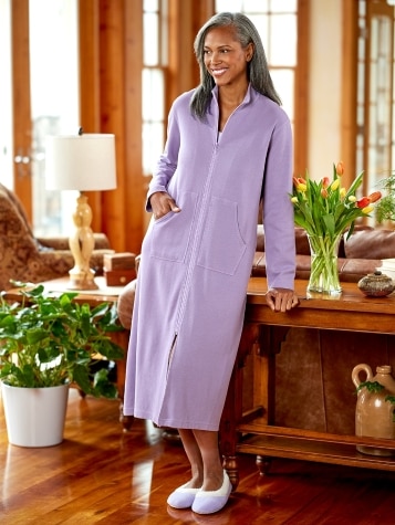 Women's Mini-Rib-Knit Cotton Zip-Front Robe
