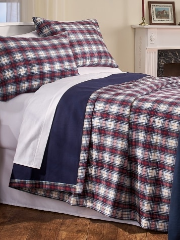 Ivory and Red Plaid Double-Flannel Blanket