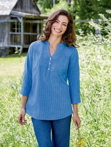 Women's 3/4 Sleeves Perfect Pintuck Cotton Tunic 