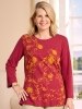 Swirling Leaves Embroidered Cotton Top With 3/4 Sleeves