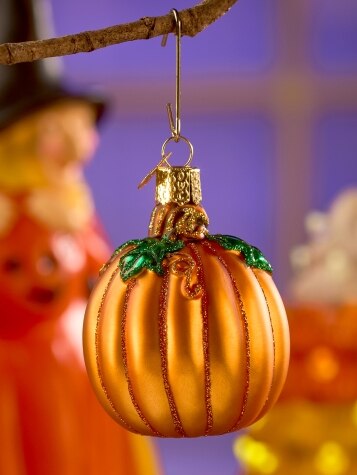 Halloween Pumpkin Blown Glass Ornament