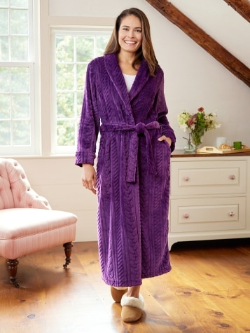 Women's Plush Cable Fleece Robe