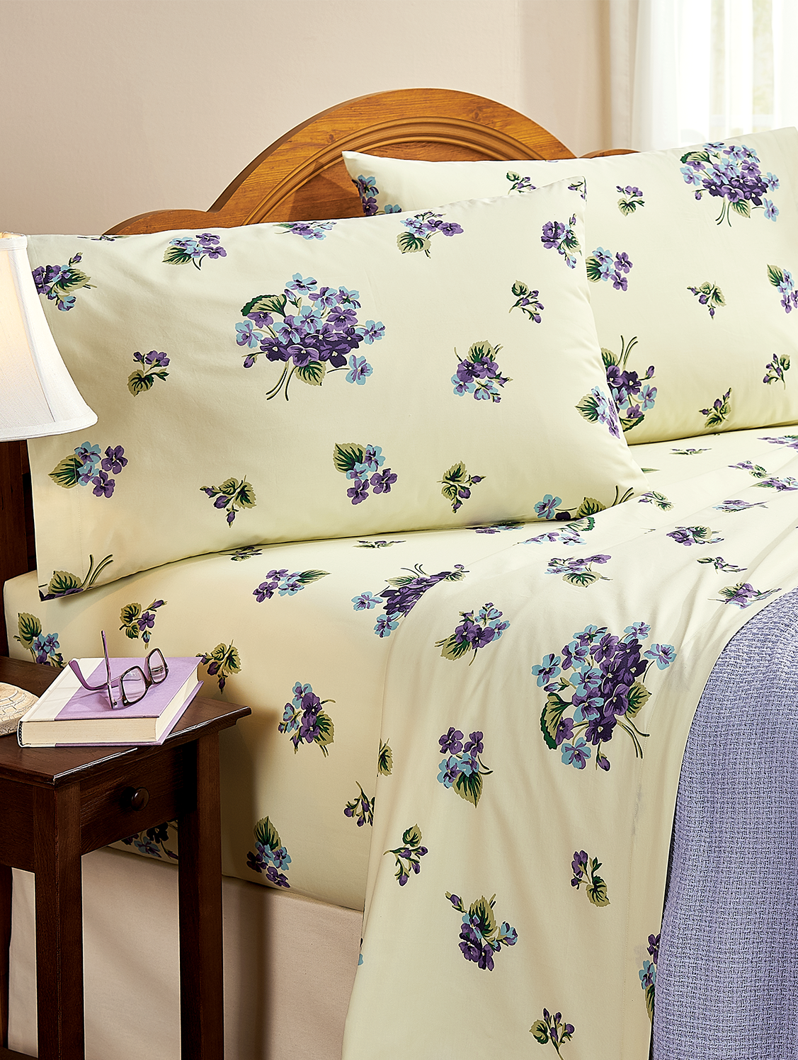 Lot 2 Twin Sheets Flat West Point Pepperell Percale Fresh Violets USA NEW 