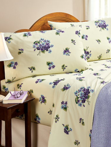 Violet Floral Cotton Percale Sheet Set