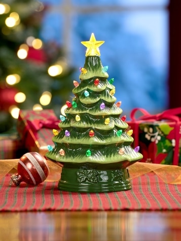 Ceramic 9 Inch Lighted Tabletop Christmas Tree