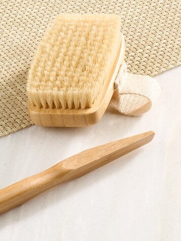 Natural Boar Bristle Bath Brush With Detachable Handle, Medium