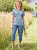 Women's Short-Sleeve Garment-Washed Paisley Cotton Henley