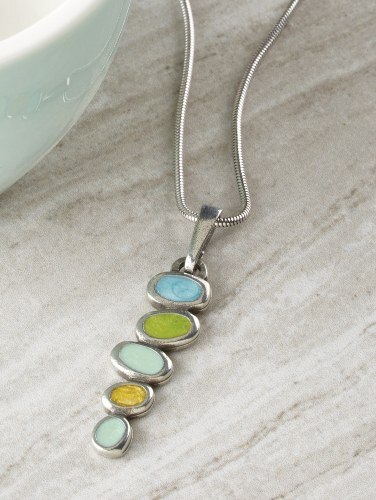Enamel River Stone Pewter Necklace Handmade In Vermont