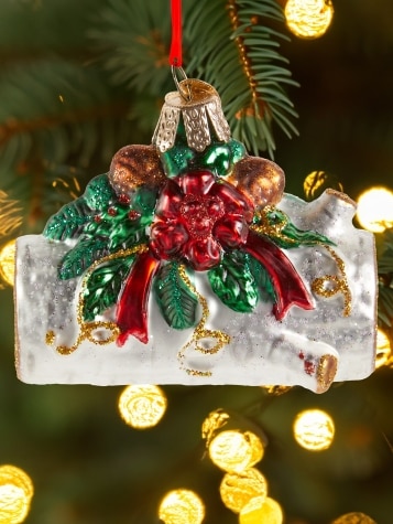 Yule Log Blown-Glass Christmas Ornament
