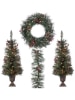 Pre-Lit Jefferson Artificial Pine Holiday Decoration Set, 4 Piece Set