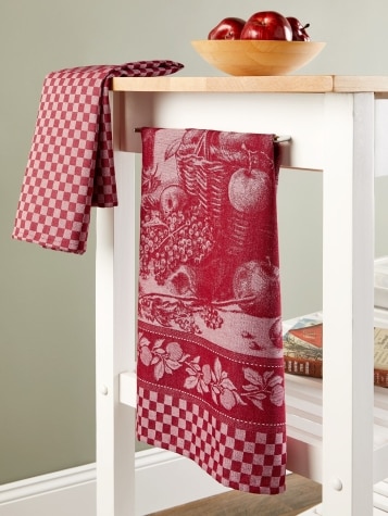 Apple Basket and Gingham Cotton Kitchen Tea Towel, Set of 2