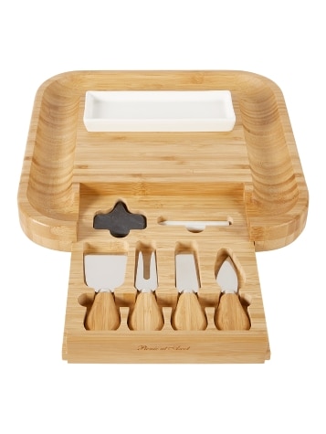 Bamboo 10-Piece Cheese Board Set With Drawer