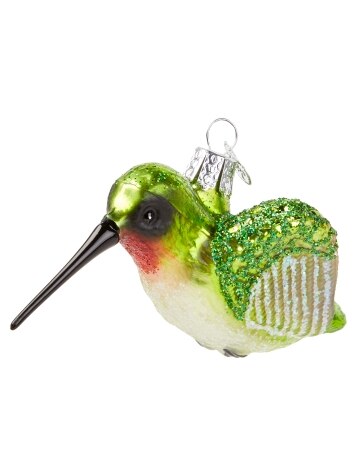 Hummingbird Blown-Glass Christmas Ornament