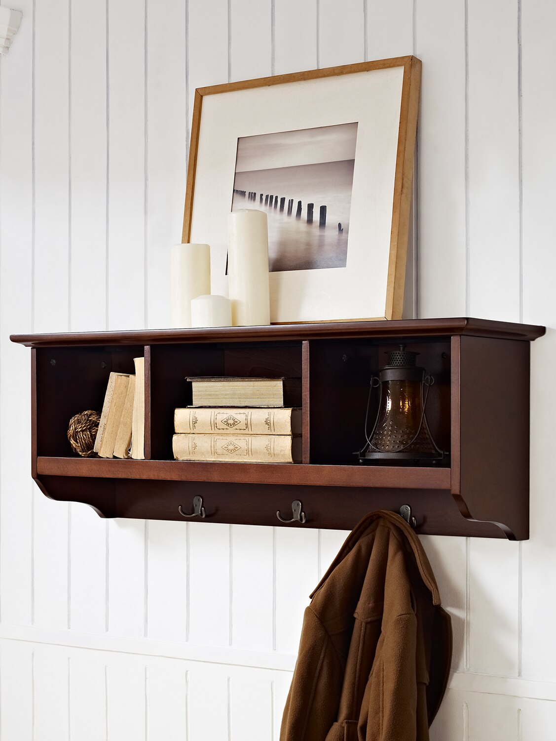 Benton Solid Wood Shelf With Hooks