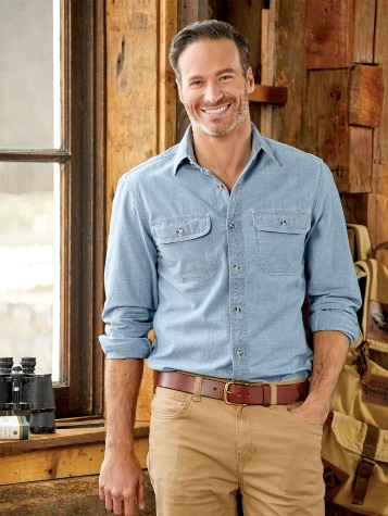 Mens long sleeve chambray shirt best sale