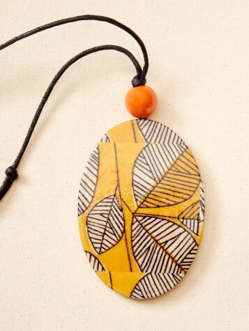 Wooden Leaf Print Adjustable Corded Necklace