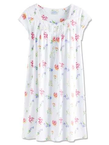 Lanz Tossed Floral Cotton Knit Shortie Nightgown
