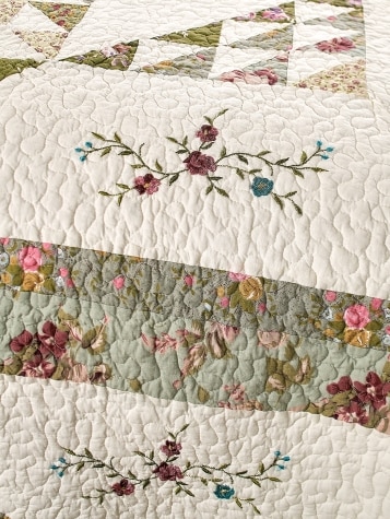 Flower Patch Embroidered Patchwork Quilt or Pillow Sham Pair