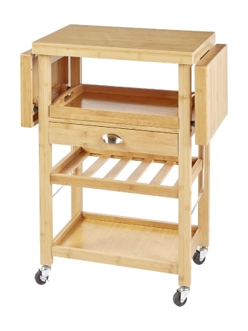 Solid Bamboo Drop-Leaf Utility Cart