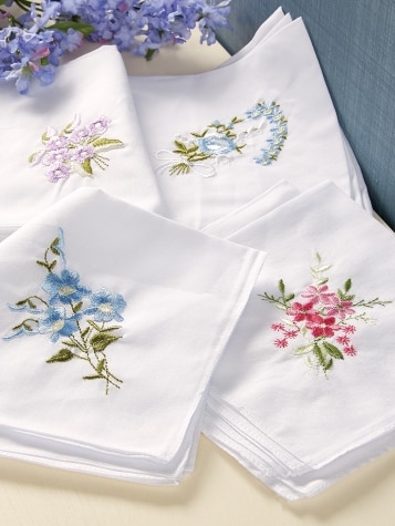 Embroidered Cotton Handkerchiefs, Set of 12