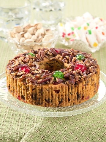 Fruitcake Ring Decorated with Cherries & Pecans